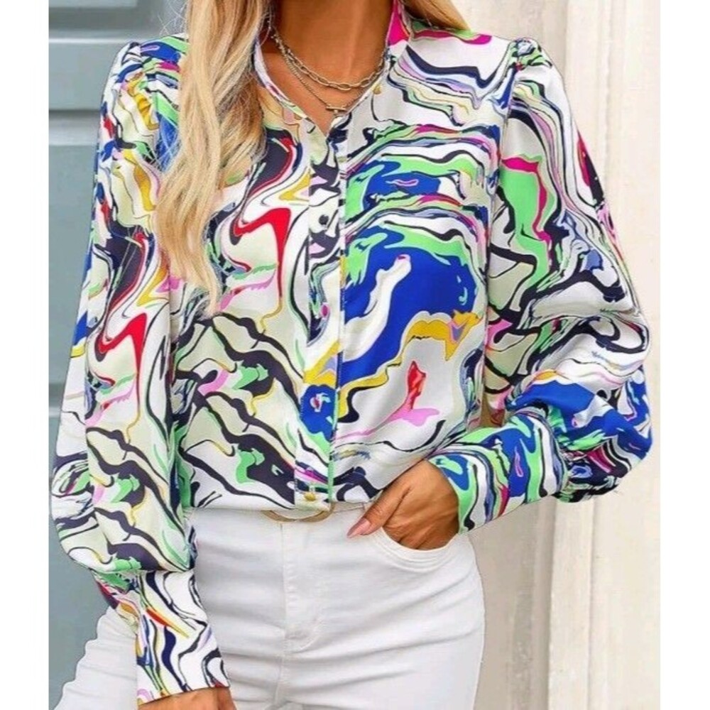 Kirundo Women's Blouse Size XL Spring Floral Button Long Sleeve NEW